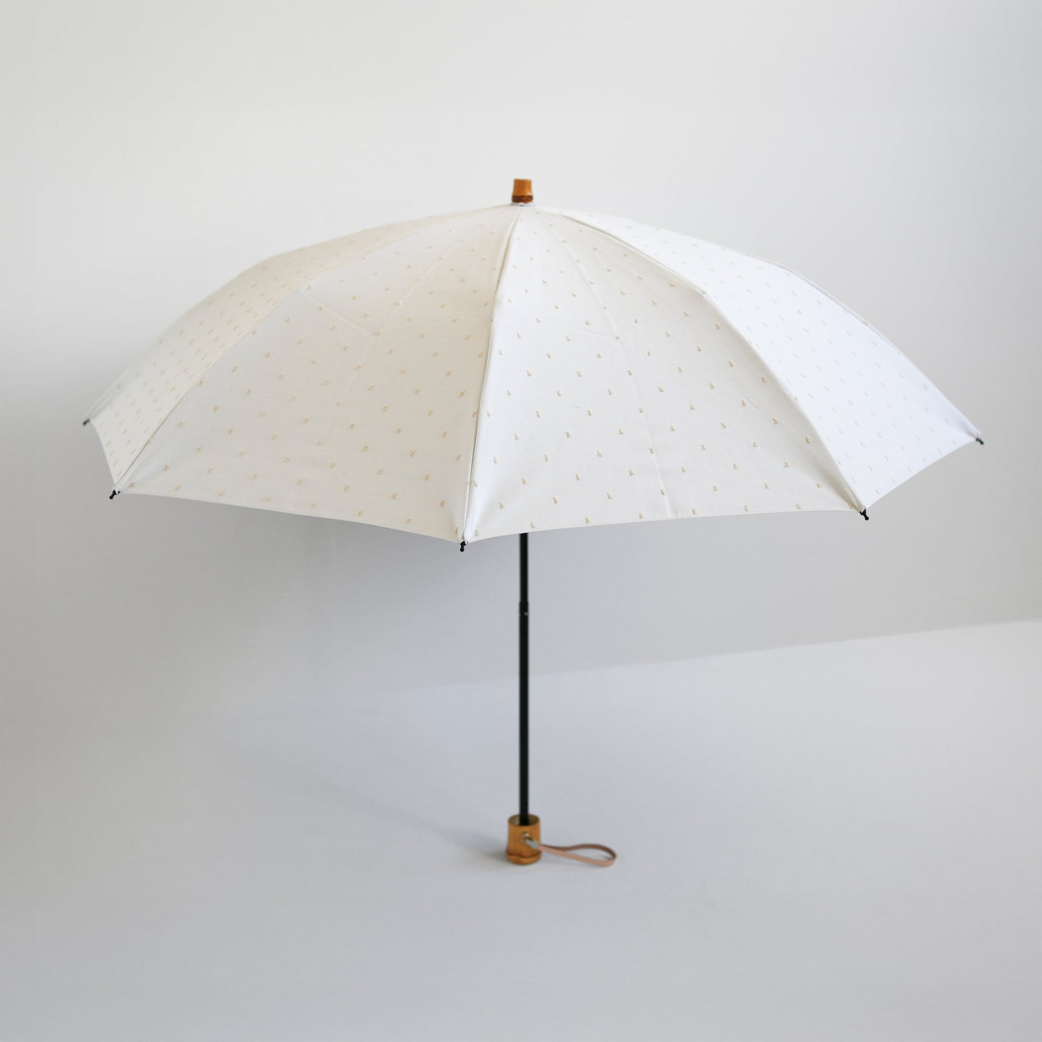 折りたたみ傘 レディース 晴雨兼用傘 遮光・遮熱 2段折り 小宮商店 Fringe Dot Shade オフホワイト(竹コンパクトタイプ)