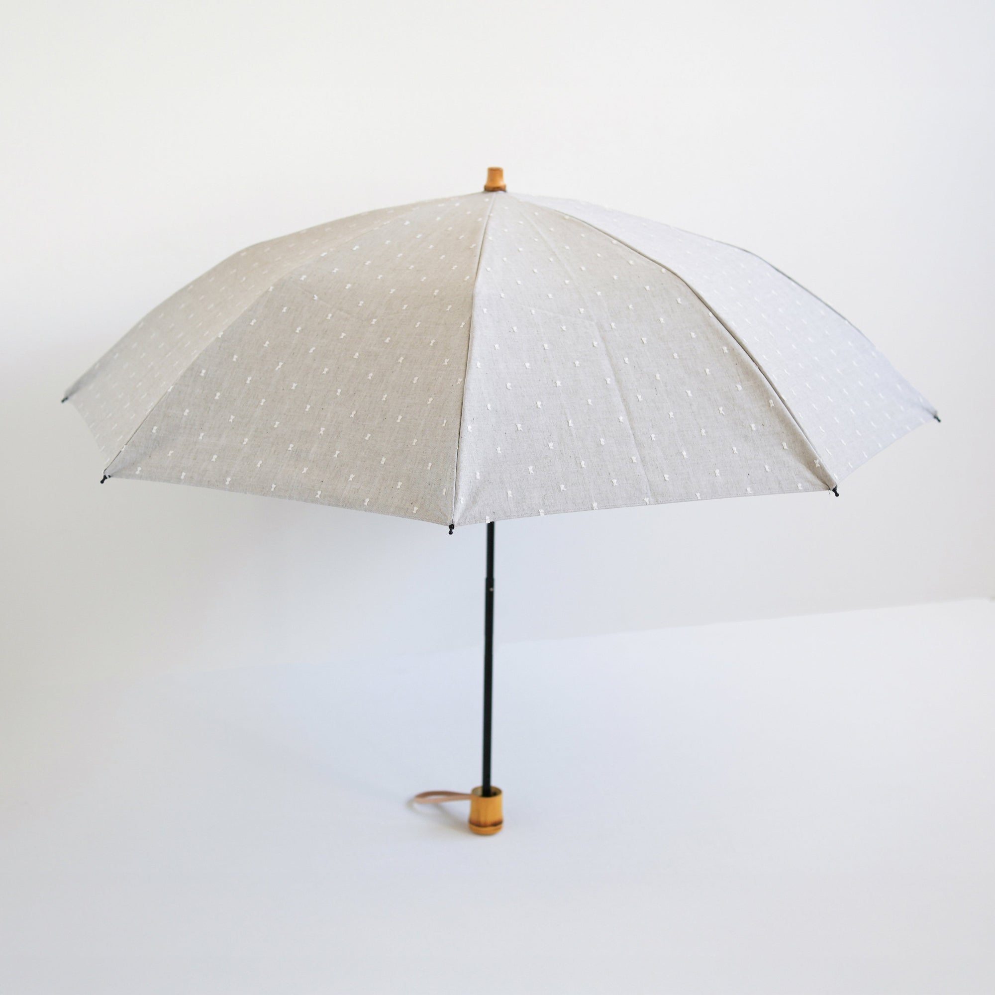 折りたたみ傘 レディース 晴雨兼用傘 遮光・遮熱 2段折り 小宮商店 Fringe Dot Shade ライトグレー(竹コンパクトタイプ)