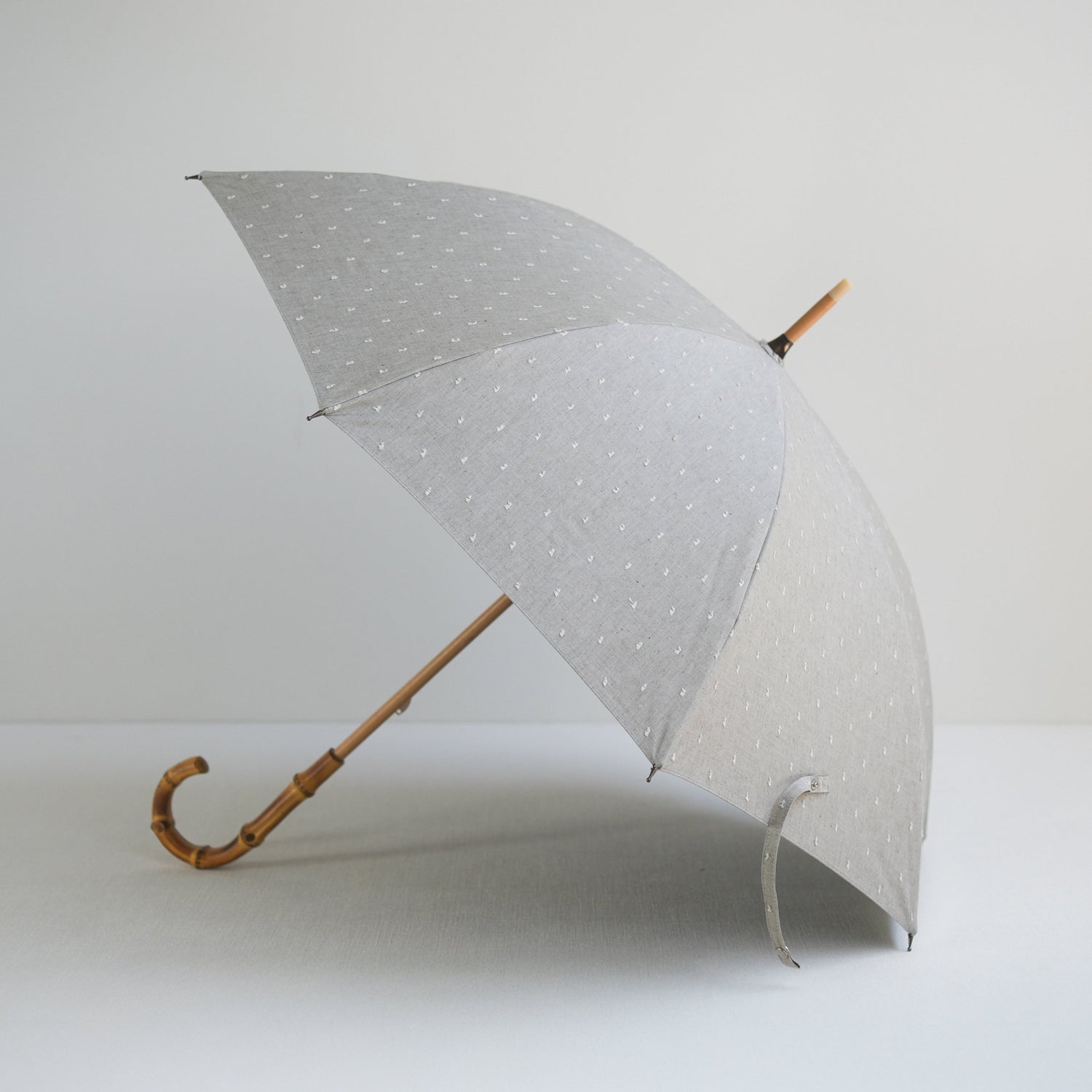 長傘 レディース 日傘・晴雨兼用傘 遮光・遮熱 木製シャフト 小宮商店 Fringe Dot Shade ライトグレー