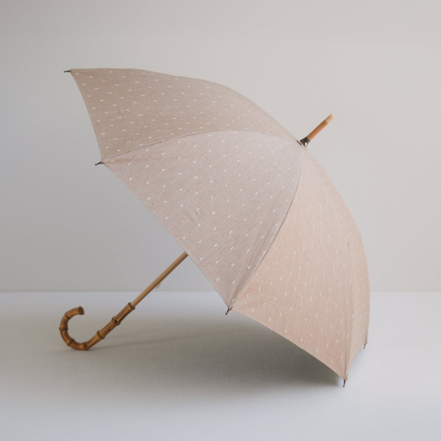 長傘 レディース 日傘・晴雨兼用傘 遮光・遮熱 木製シャフト 小宮商店 Fringe Dot Shade ベージュ