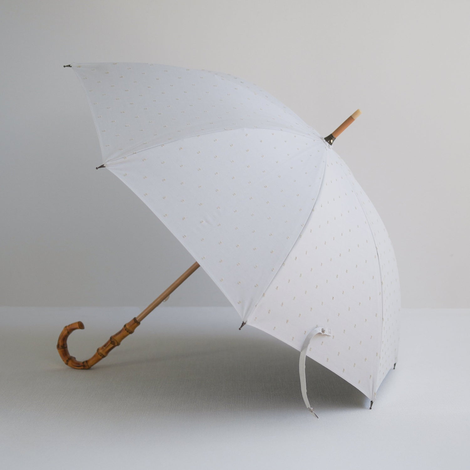 長傘 レディース 日傘・晴雨兼用傘 遮光・遮熱 木製シャフト 小宮商店 Fringe Dot Shade オフホワイト