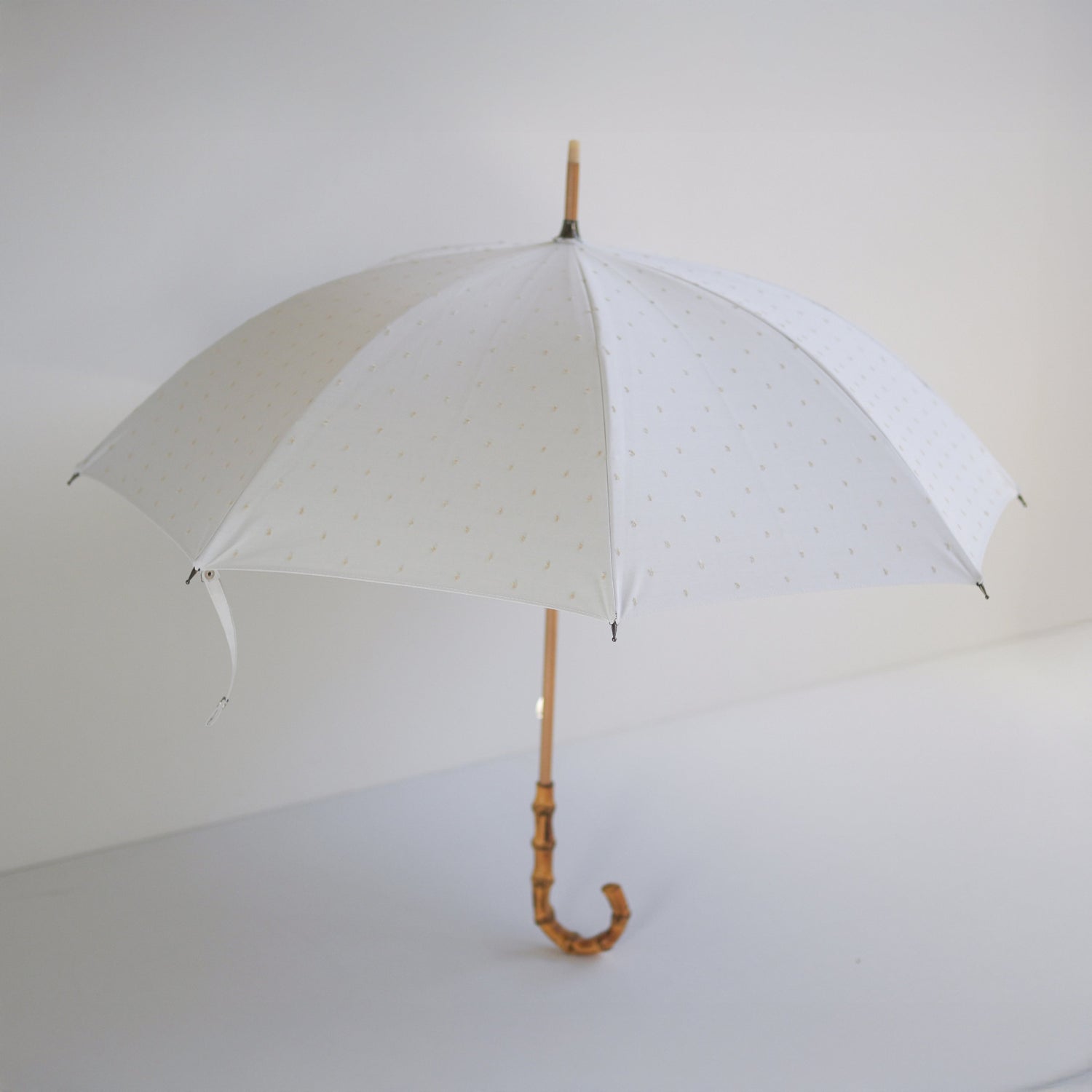 長傘 レディース 日傘・晴雨兼用傘 遮光・遮熱 木製シャフト 小宮商店 Fringe Dot Shade オフホワイト