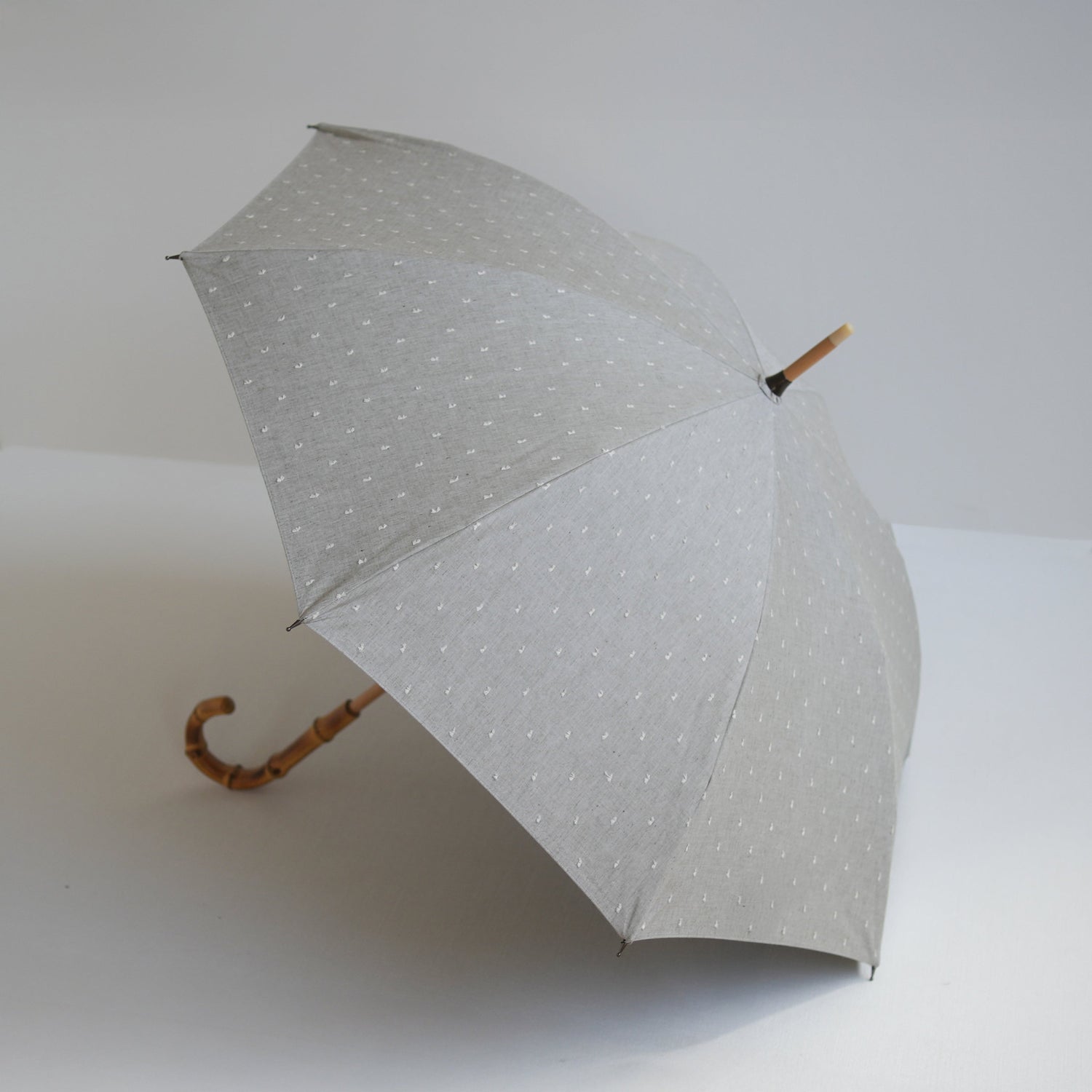 長傘 レディース 日傘・晴雨兼用傘 遮光・遮熱 木製シャフト 小宮商店 Fringe Dot Shade ライトグレー