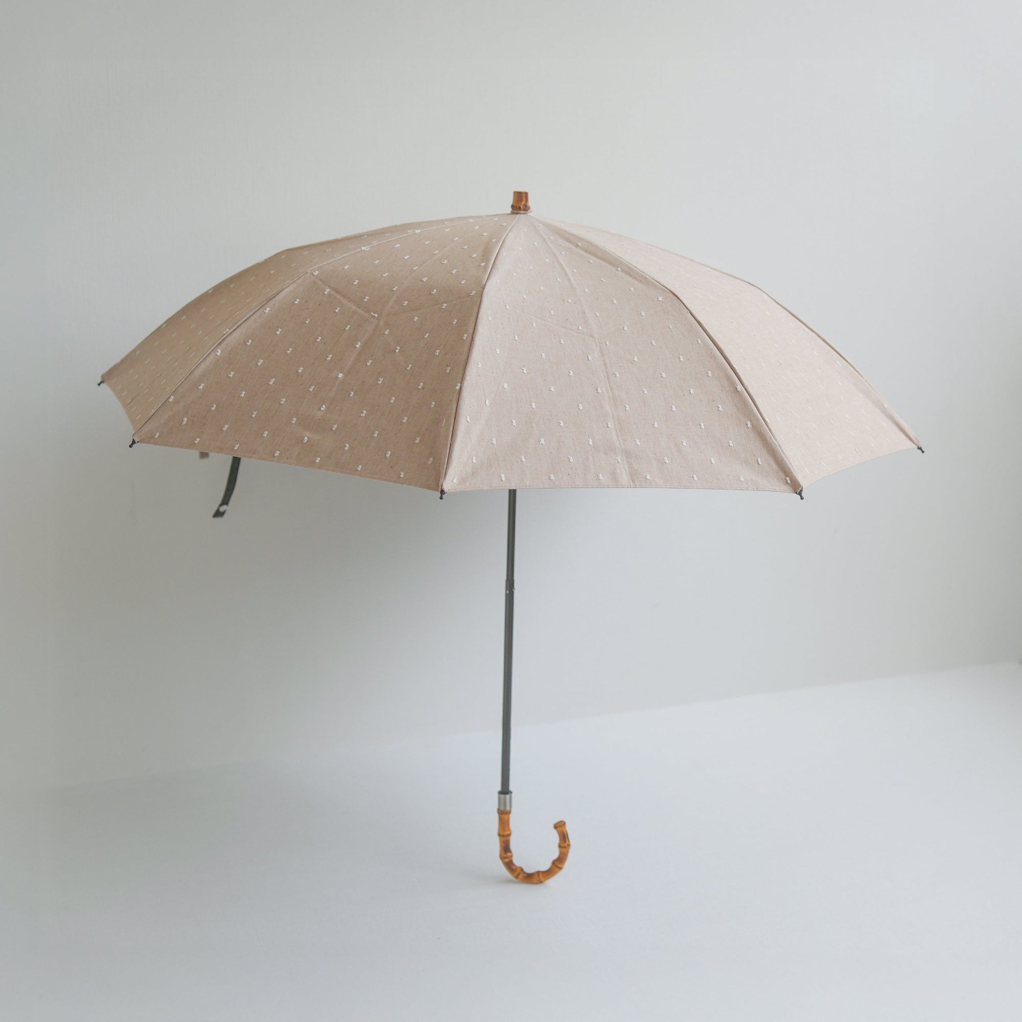 折りたたみ傘 レディース 晴雨兼用傘 遮光・遮熱 2段折り 小宮商店 Fringe Dot Shade ベージュ(竹まがりタイプ)