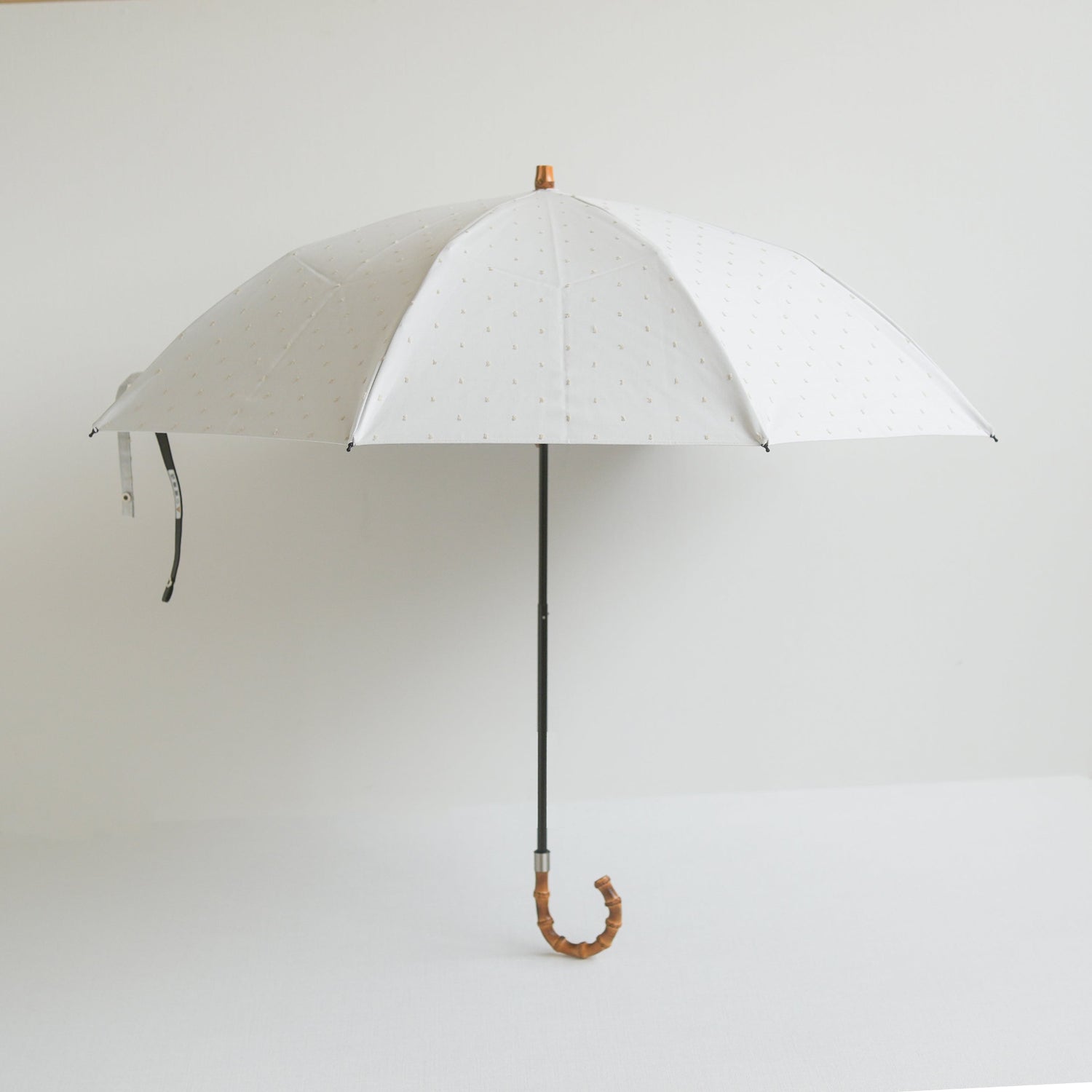 折りたたみ傘 レディース 晴雨兼用傘 遮光・遮熱 2段折り 小宮商店 Fringe Dot Shade オフホワイト(竹まがりタイプ)