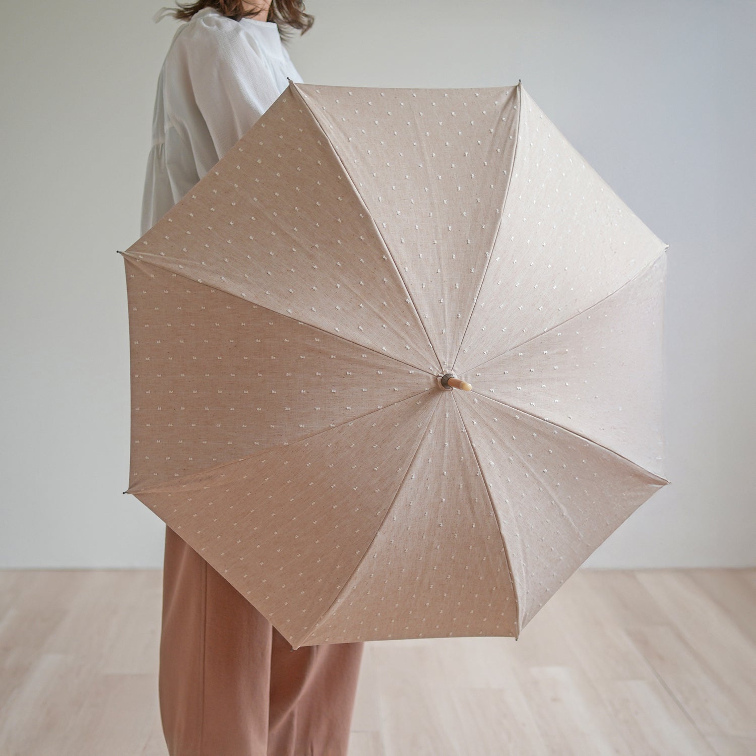 長傘 レディース 日傘・晴雨兼用傘 立体的なドット柄がかわいい、機能的な晴雨兼用傘