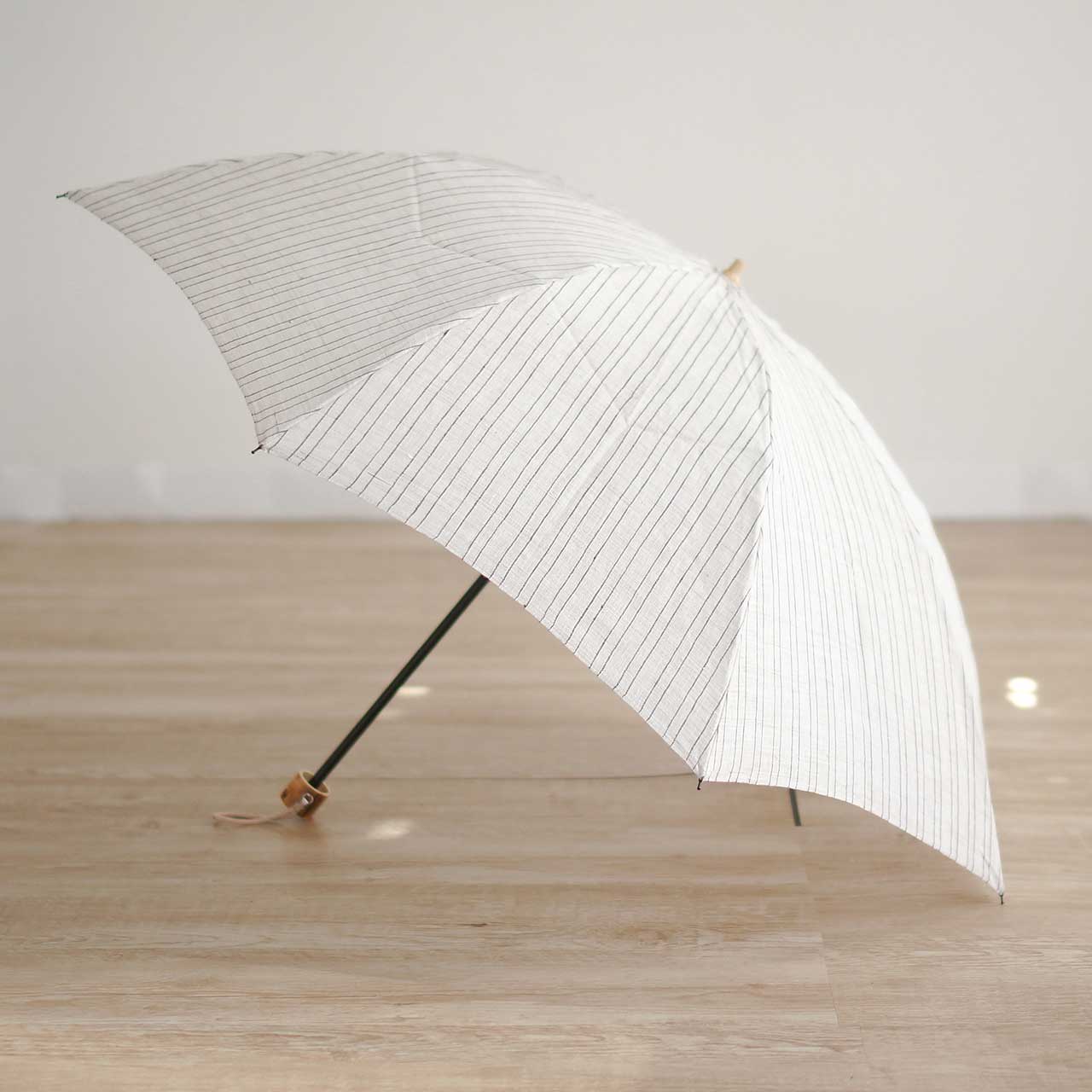 折りたたみ傘 メンズ 日傘 天然繊維の日傘 2段折り 小宮商店 Natural Linen エクリュストライプ
