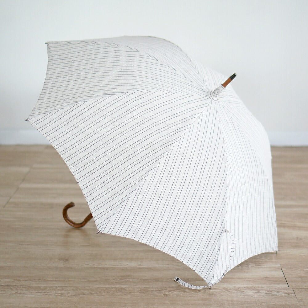 長傘 メンズ 日傘 天然繊維の日傘 木製シャフト 小宮商店 Natural Linen エクリュストライプ