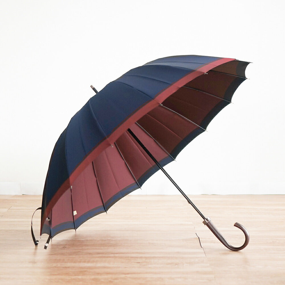 長傘 メンズ 雨傘 UV 甲州織 木製シャフト 小宮商店 橘 ネイビー・ワイン