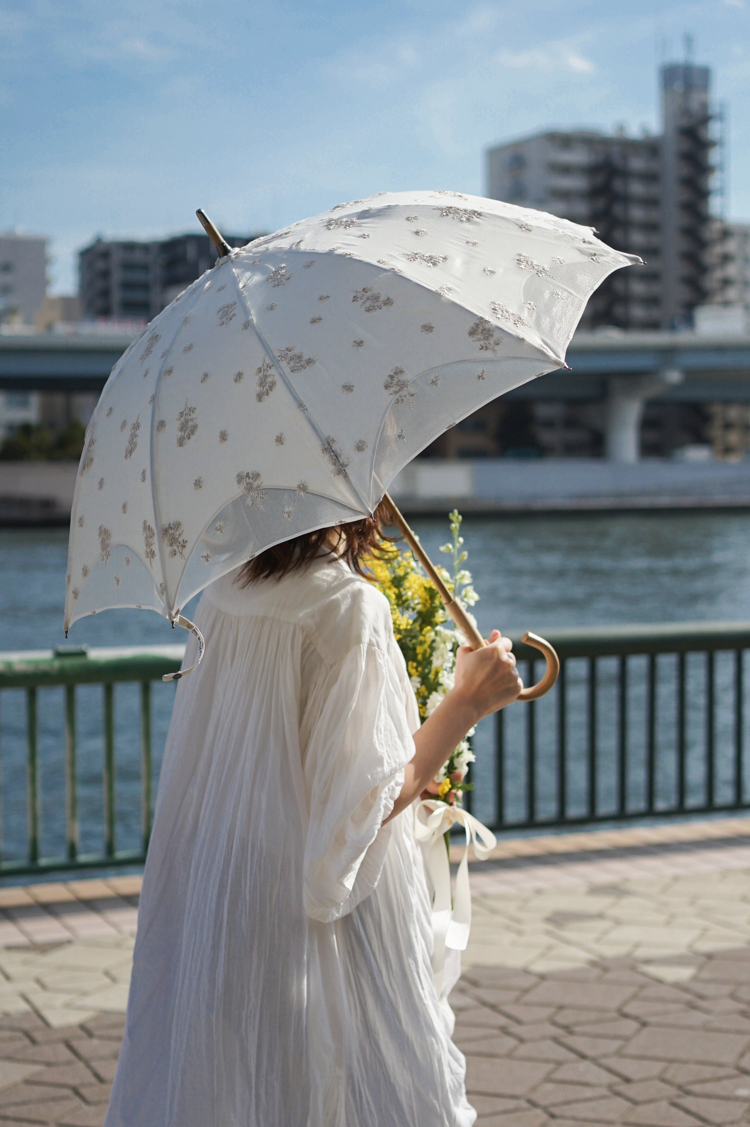 Guegain lace double layered long umbrella 50cm 10 ribs