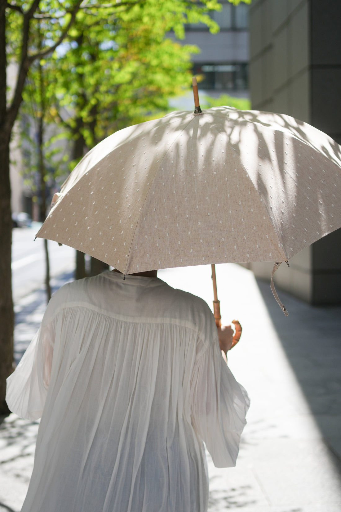 長傘 レディース 日傘・晴雨兼用傘　染料を使用しないオーガニックコットン100％のカットドビー