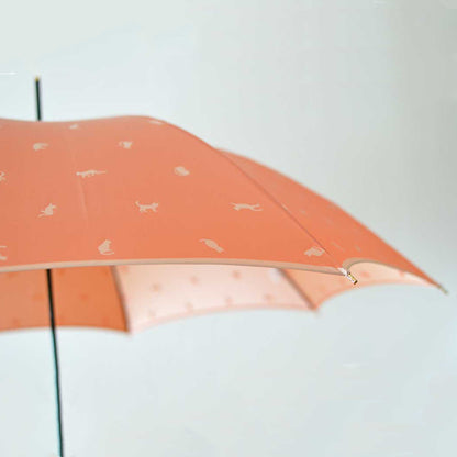 長傘 レディース 雨傘 まるで陽だまりにいるようなネコのデザインをジャカード織に