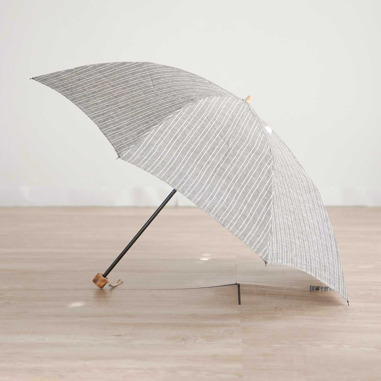折りたたみ傘 メンズ 日傘 天然繊維の日傘 2段折り 小宮商店 Natural Linen ブラックストライプ