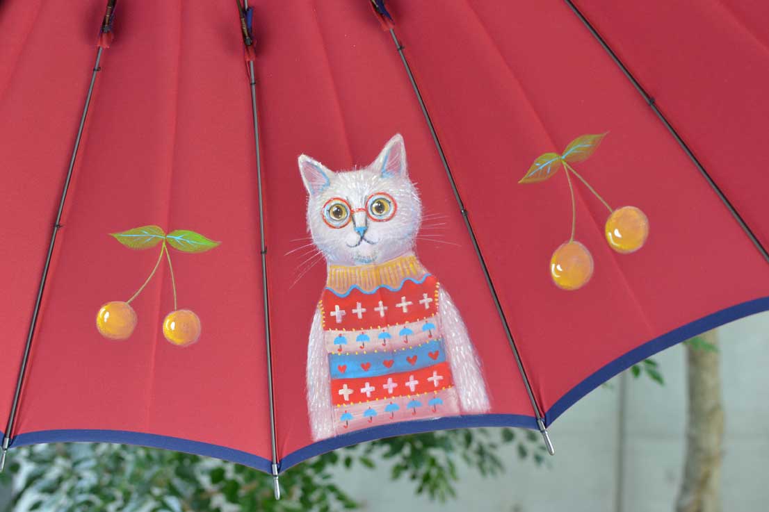 レディース雨傘・甲州織・眼鏡をかけた猫