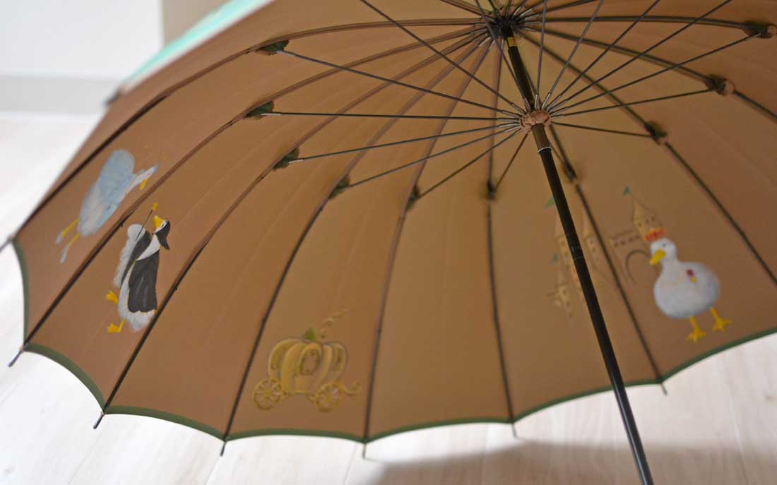 レディース雨傘・甲州織・アヒルの柄の傘