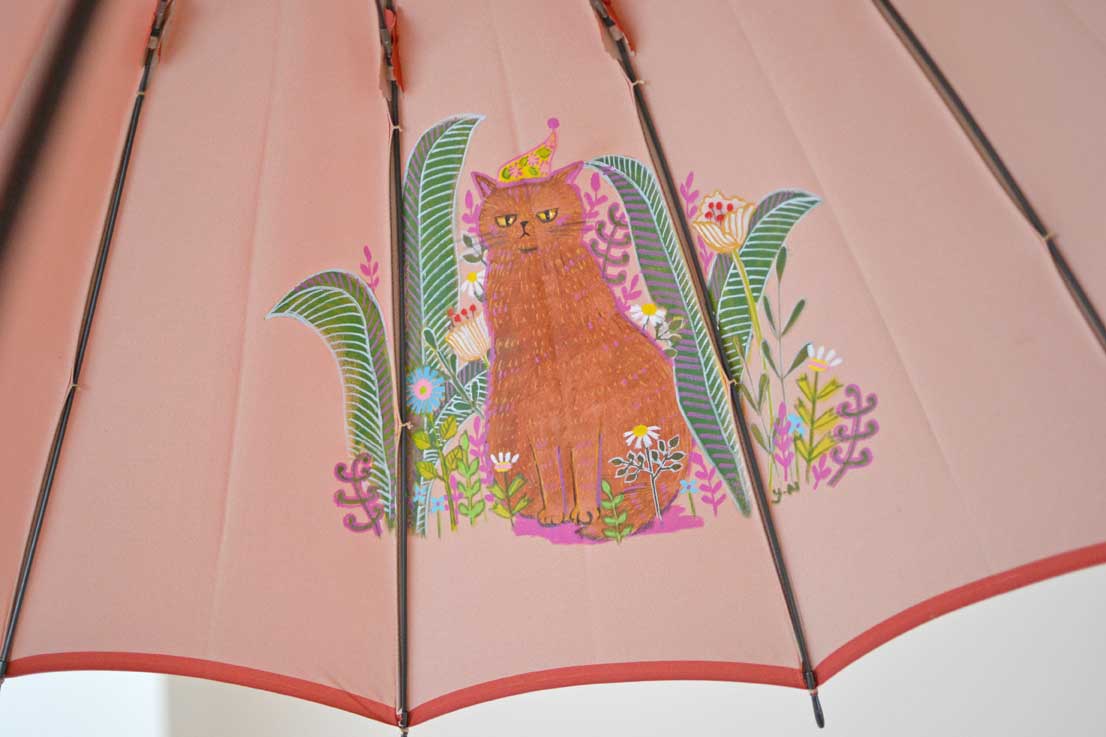 レディース雨傘・甲州織・猫柄の傘