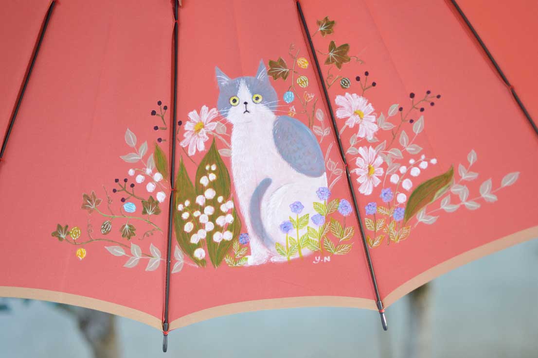 レディース雨傘・甲州織・ハチワレの猫柄の傘