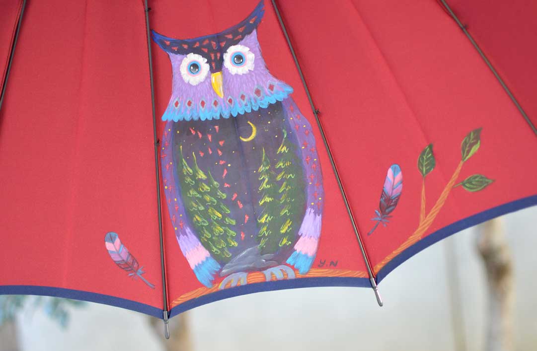 レディース雨傘・甲州織・フクロウの傘
